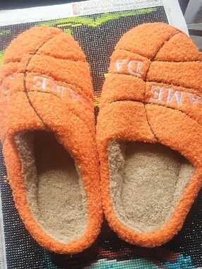 Orange Basketball-Style Fuzzy Slippers